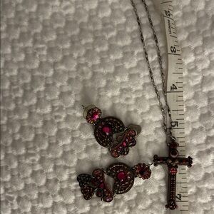Chic Multicolor Cross Necklace and Earring Set